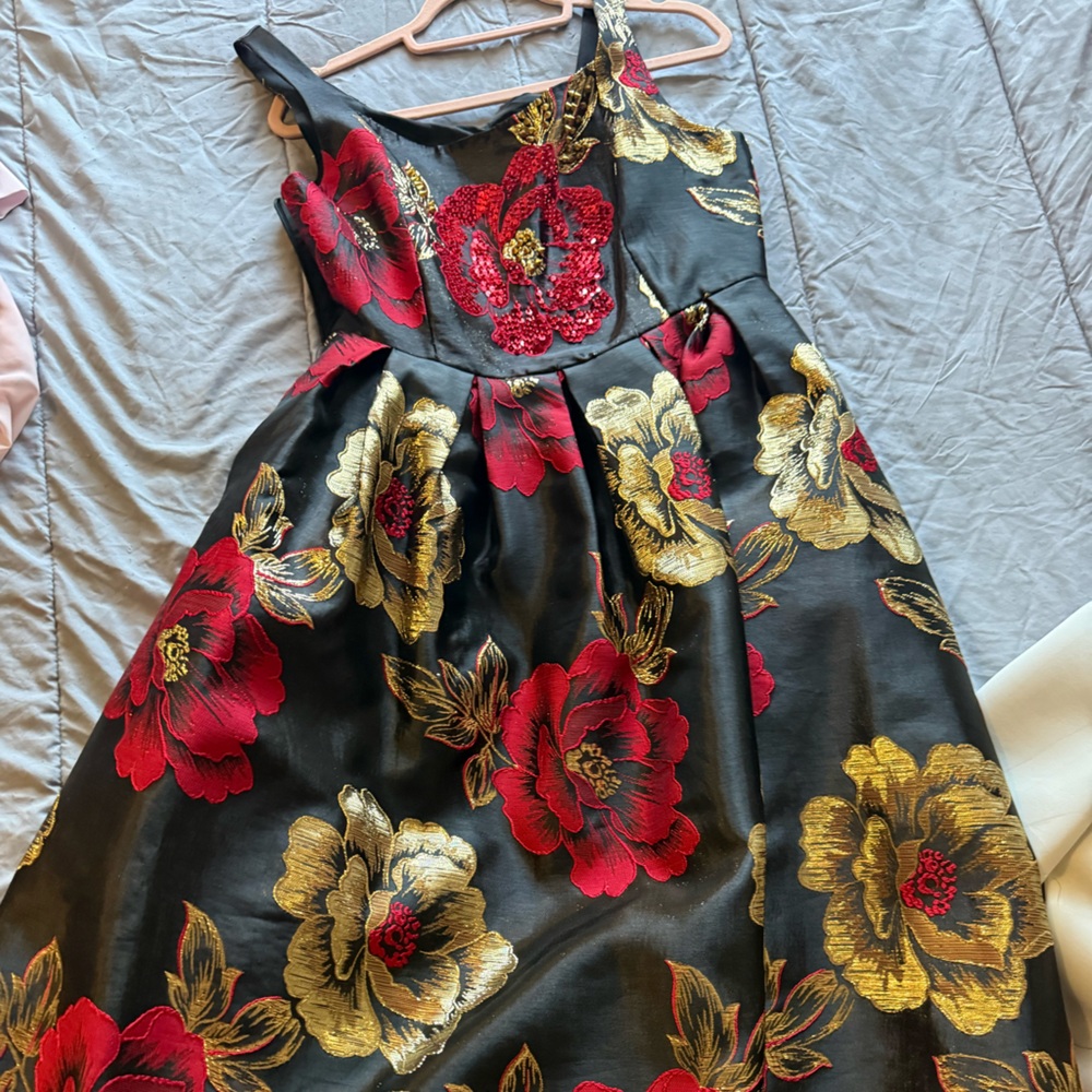 Floral Kids Dress in Red and Gold
